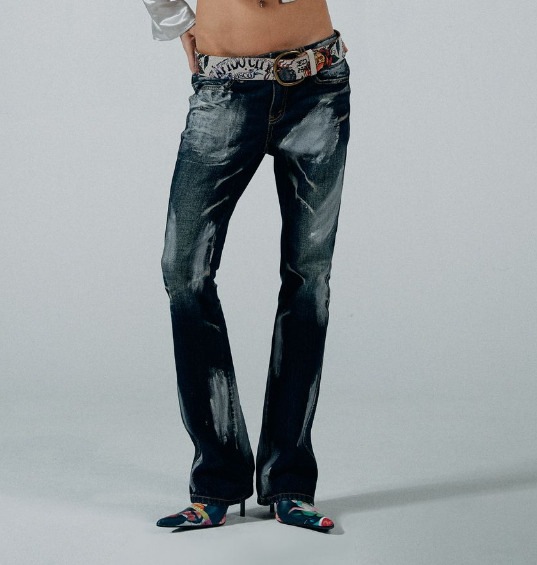 [韓国の人気商品]Metal Brushed Bootcut Denim Pants Indigo/Silver