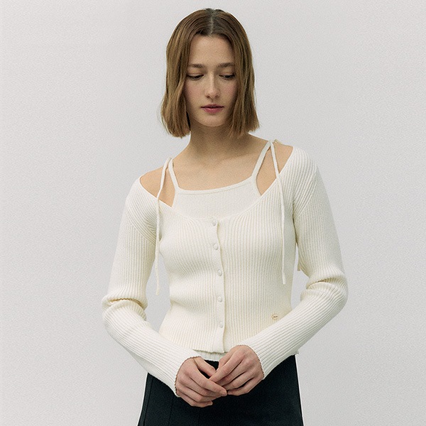 RIBBON SLEEVELESS CARDIGAN SET IVORY