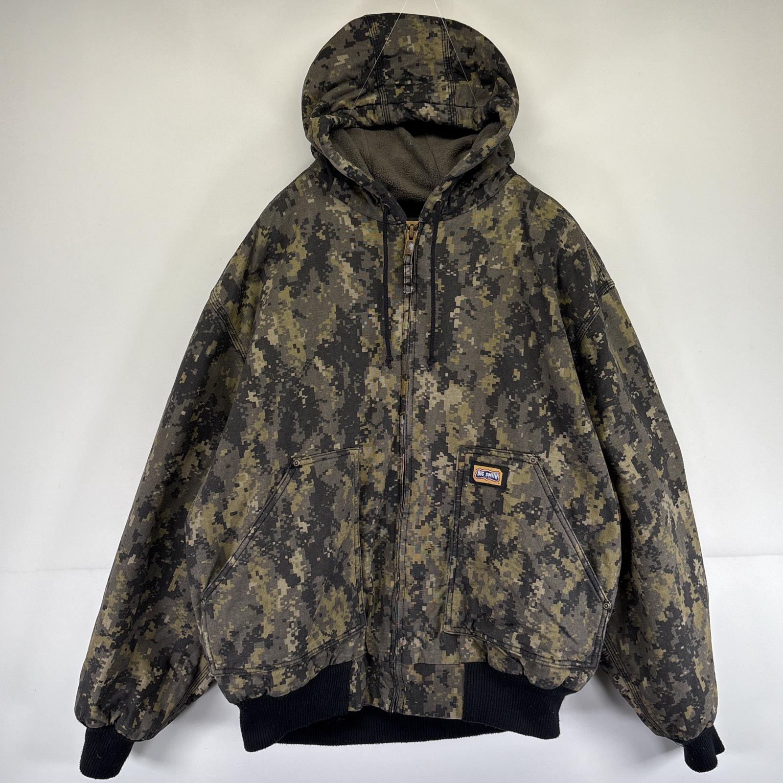 古着 ワークジャケット アクティブジャケット デジカモ パーカー 大きいサイズ ワンポイント 2XL グレー系 メンズ