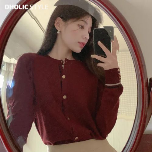 [メガ割りSALE]ゴールドボタン配色ラインカーディガン・p577278