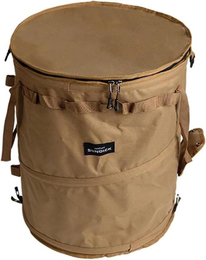 超コンパクト 折りたたみ式 アウトドアバケツ ポップアップ キャンプ ゴミ箱 トラッシュボックス 多機能 ツールバッグ 薪バッグ ソロキャン必携 高耐久( コヨーテ)