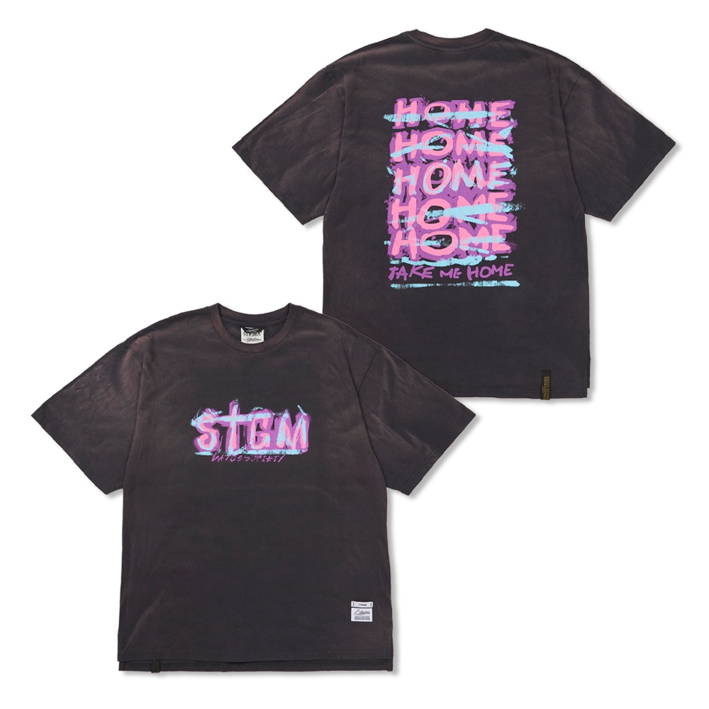 Home Vintage-Like Washed Oversized Short Sleeves T-Shirts Charcoal