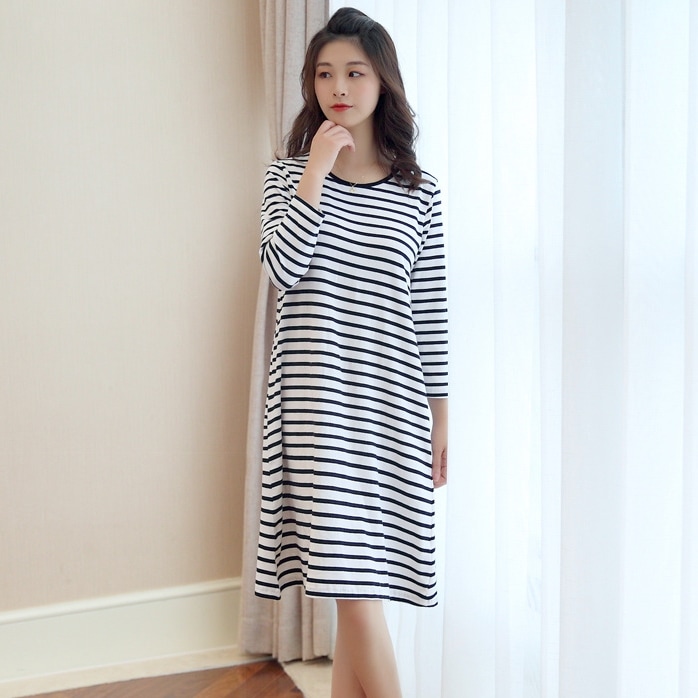 ワンピース 部屋着 寝巻き 膝丈 ひざ丈 膝上 膝下 袖あり 長袖 ラウンドネック 大人可愛い シンプル カジュアル 大人 おしゃれ お洒落 こなれ感 ラフ ラブリー キュート ガーリー ボーダー 春