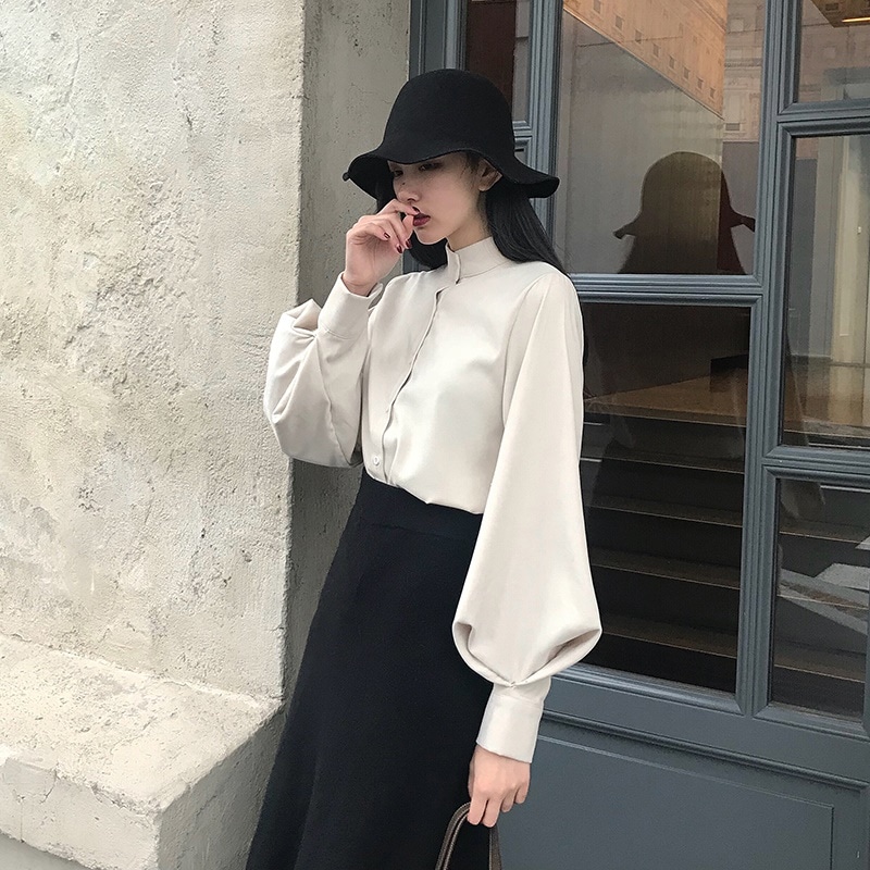 ボリューム袖シャツ 袖コン クラシカル フェミニン 上品 0332t