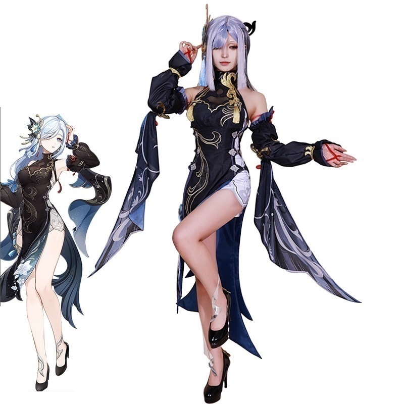 チャイナドレス コスプレ 原神 申鶴 コスチューム フルセット コミケ 仮装 変装 撮影 マニア カツラ ハイヒール