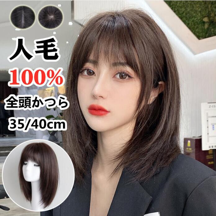 医療用ウィッグ 人毛 ショート ミディアム レディース 35cm/40cm 人毛100% かつら ウィッグ フルウイッグ 総手植え 通気性 ナチュラル 女性 かつら 白髪 薄毛 人毛 自然 ヘア ふか