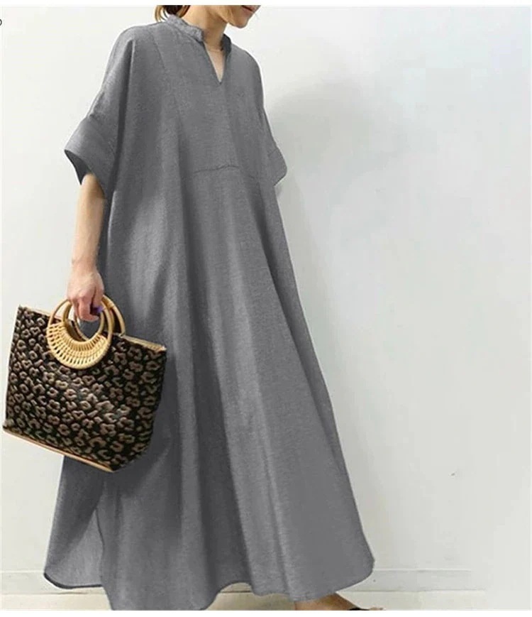 Aパープル人気モデル新作ワンピース綿麻チェックカジュアルゆったりドレープ感ティーブレイクドレスセミロングセミロング丈丈