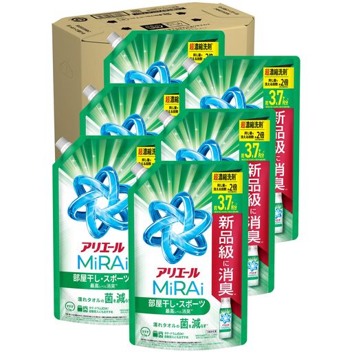 アリエール 洗濯洗剤 MiRAi 超濃縮コンパクト洗剤 部屋干し&スポーツ 詰め替え 1170g×6袋 [大容量] [ケース品]