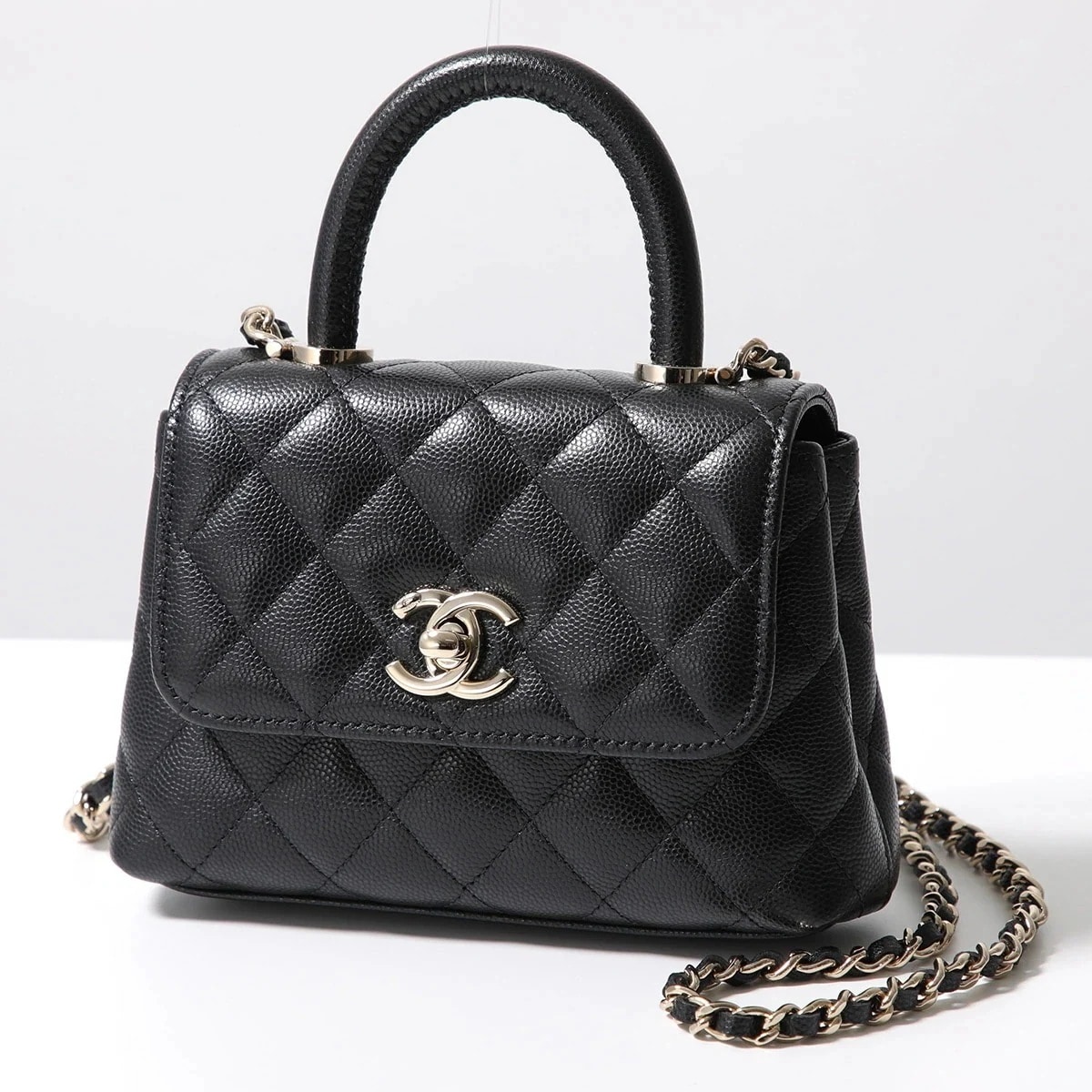 CHANEL シャネル ショルダーバッグ ミニミニ ココハンドル エクストラミニ MATELASSE マトラッセ AP4244 B05061 キャビアスキン チェーン 鞄 94305