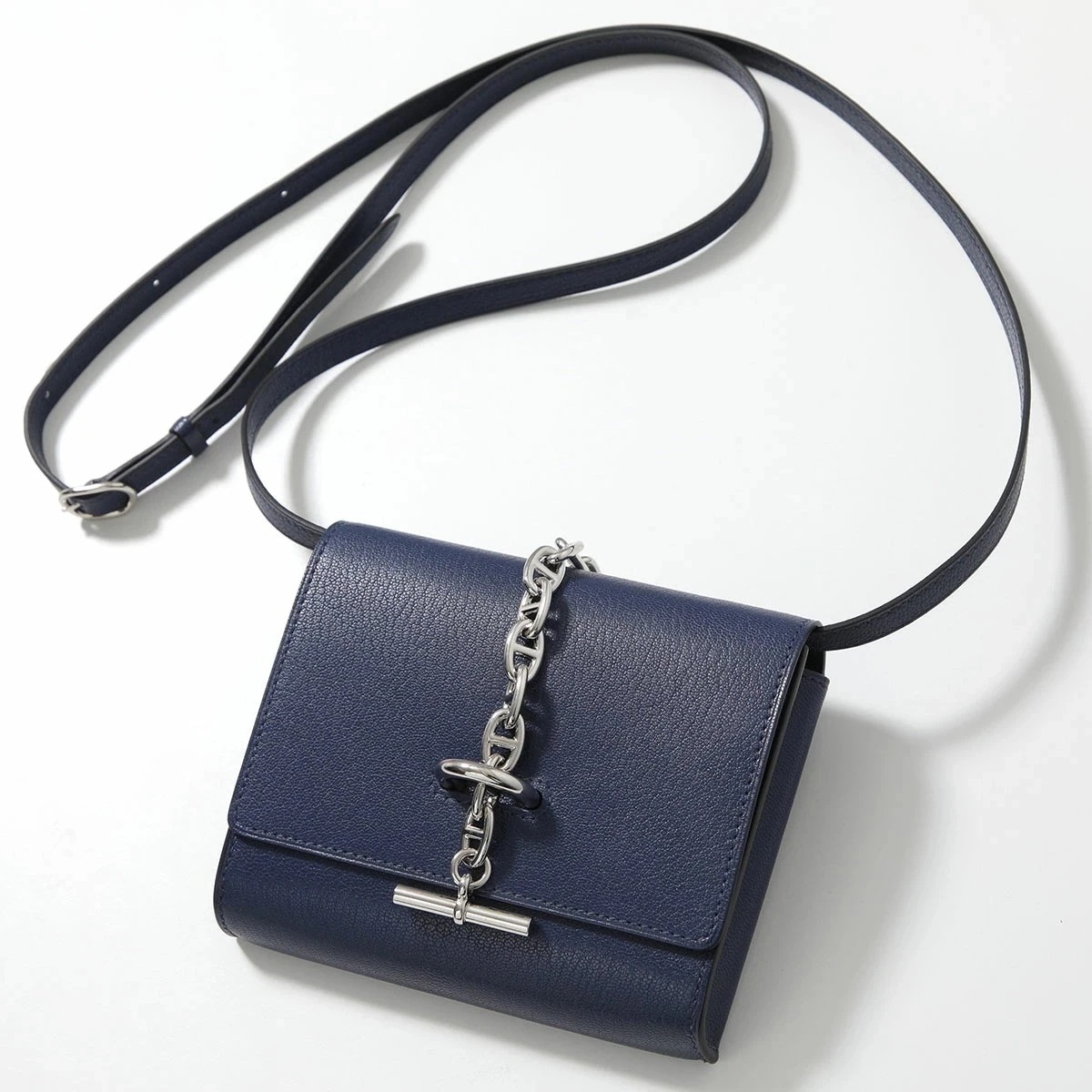 HERMES エルメス ショルダーバッグ シェーヌダンクル コンパクト Chaine dAncre Compact 084664CK シャムキラ W刻印 財布 SV金具 鞄 BLUE-SAPHIR