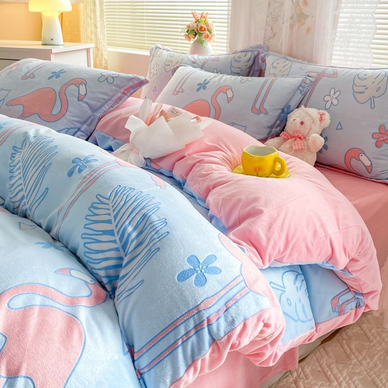 牛乳の絨 4点セット 珊瑚の絨 両面の絨 厚い 静電気防止布団カバー セット 3点セット 4点セット シングル ダブル セミダブル　布団 シーツ ホワイト　シンプルデザイン　北欧 ボックスシーツ 6,689円