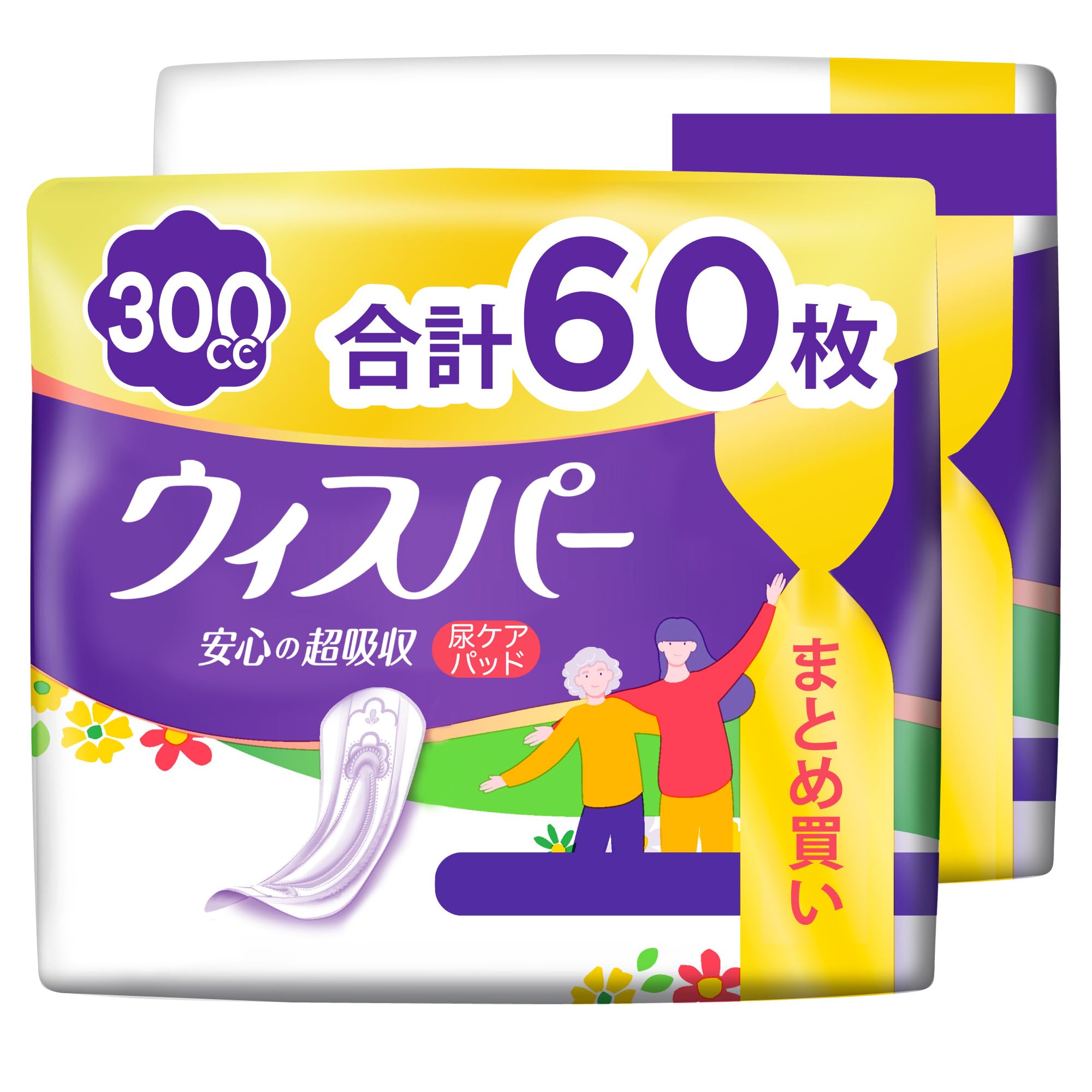 WHISPER ウィスパー 安心の超吸収 300cc 60枚 (30枚×2パック) (尿漏れパッド 尿とりパッド 女性用)【ご家族の方にも】 6,368円