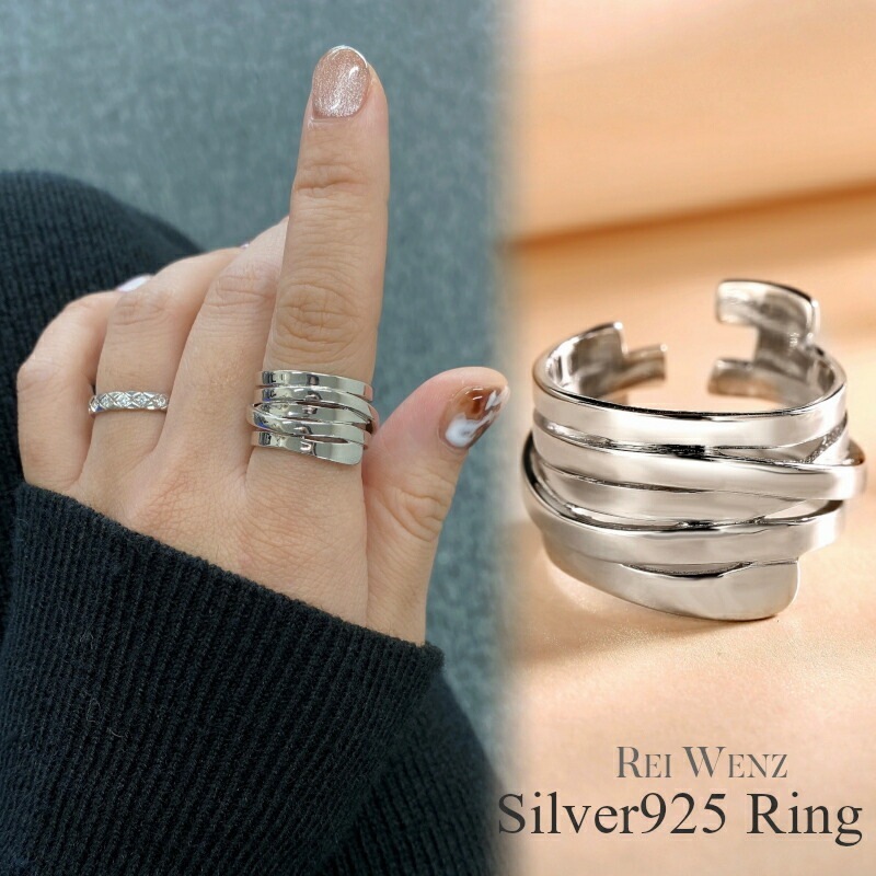【高品質Silver925】【フリーサイズ】silver925 シルバー リング 指輪 レディース Silver925 レイヤード 太 幅広 ボールド デザインリング おしゃれ 幅太 プレゼント