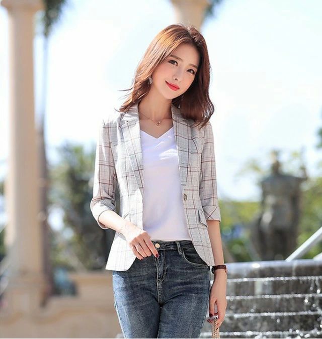 新品アウター レディース チェック柄 大きいサイズ 4L ロールアップ 春夏ジャケット 韓国 テーラードジャケット 七分袖 サマージャケット 春新作 5L 夏 3L カジュアル