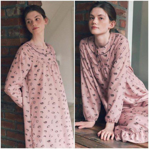 【正規品】柔らかくて暖かい綿起毛猫プリントワンピースパジャマ_S VGN4552_S