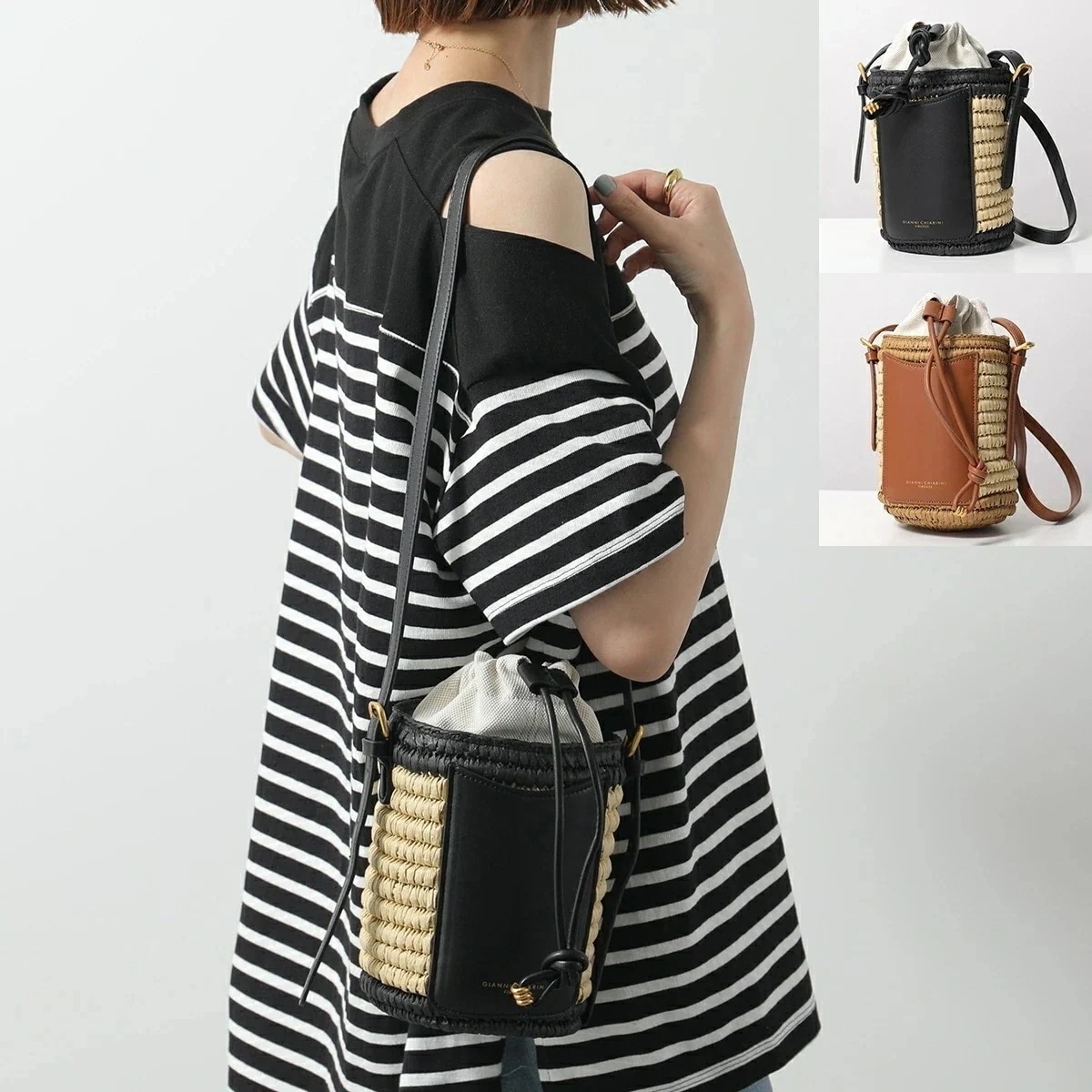 GIANNI CHIARINI ジャンニキアリーニ バケットバッグ MAE S マエ BS 10730 BCKT レディース ショルダーバッグ かごバッグ ストロー 鞄 カラー2色