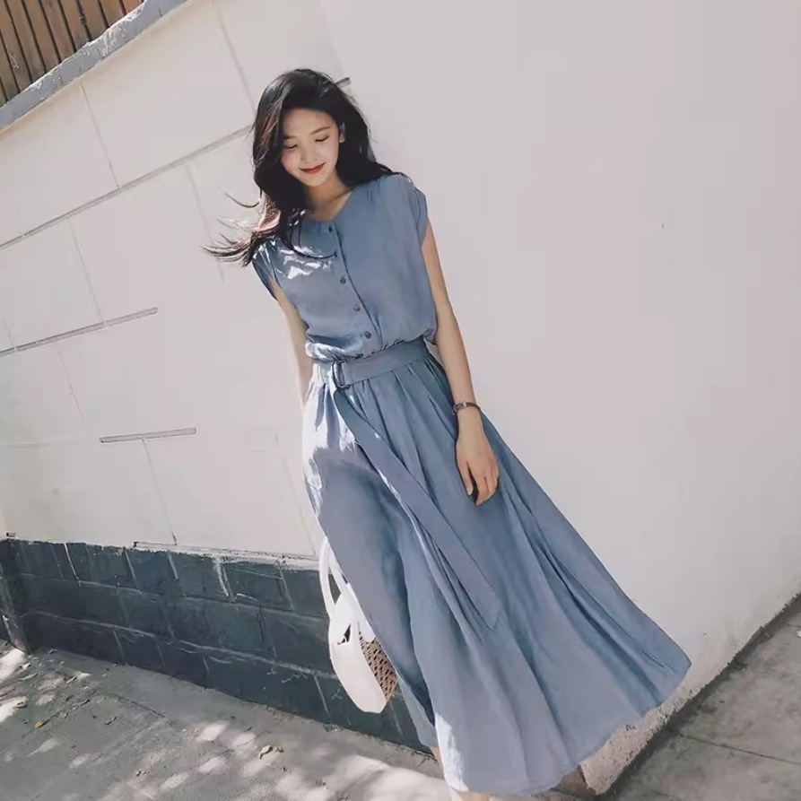 ワンピース フレアワンピース ワンピドレス 膝下 ミモレ ミモレ丈 フレンチスリーブ Uネック ノーカラー フレア ペプラム 切り替えデザイン ベルト ウエストマーク スリット サイドスリット