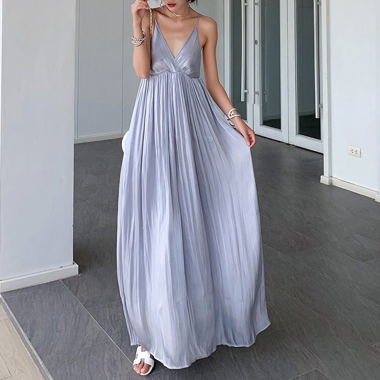 レディース ワンピース キャミワンピ キャミワンピース ノースリーブ Vネック ロングワンピース ロ