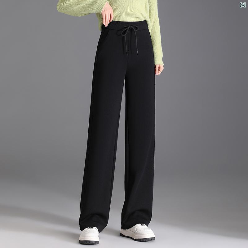 レディース ブラック ワイド レッグ パンツ 秋 ハイウエスト スリム カジュアル たり ストレート フロア レングス スーツ