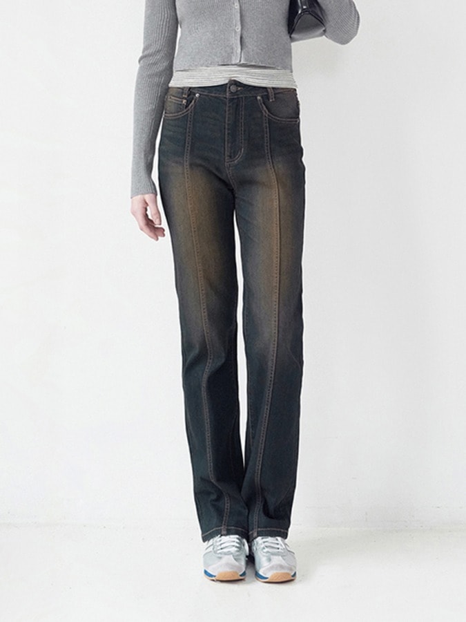 KIRSH PLAIN SEMI FLARE DENIM PANTS [LIGHT CHARCOAL]