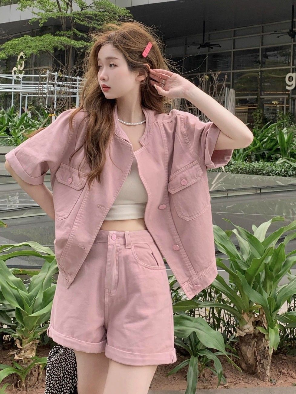 セットアップ レトロ 新しいスタイル デニムジャケット ツーピース・スーツ セットアップ ピンク ジャージ ファッション 韓国 セットアップ 夏 ショートパンツ スウェット 韓国