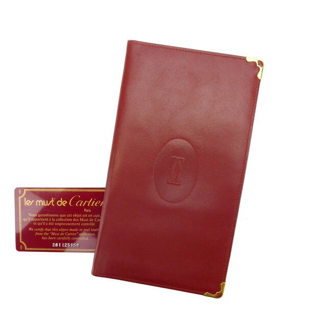 長札入れ 二つ折り マストライン ボルドー ゴールド 中古