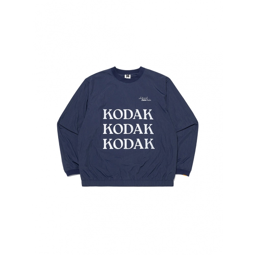 KODAK ApparelレタリングウーブンフィステマンツーマンNAVY
