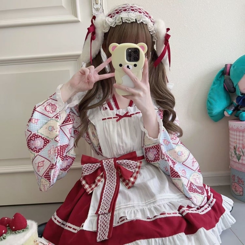 【1点ご購入 で10点プレゼントいたします】ロリータ洋装かわいい和風メイドワンピース夏のメイドワンピース
