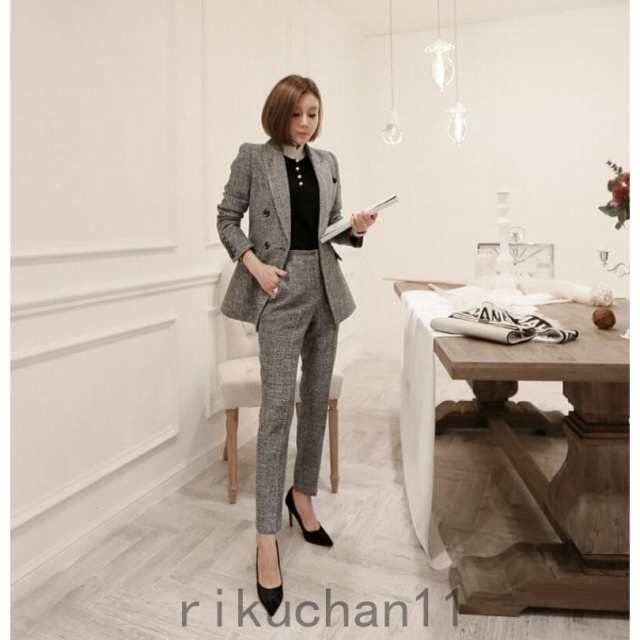 緊急SALE!!!2枚1OO円OFF！ 春秋冬 人気 ジャケット+長パンツ 千鳥格 カジュアル セレモニー 2点セット 着痩せ レディース 20代30代40代50代 オフィス 卒業式 ビジネス スーツ