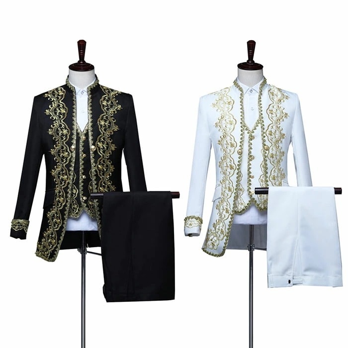 燕尾服 ステージスーツ メンズ 3点セット ジャケット ベスト パンツ 宮廷風 セットアップ メンズ ステージ衣装 刺繍 カラースーツ ドレスアップスーツ 舞台衣装 パーティ 司会 カラオケ ジャケッ