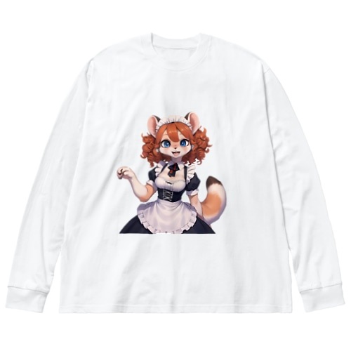 【文字入れ可能受注生産】フェレットの女の子　メイド　ケモナー ビッグシルエットロングスリーブTシャツ