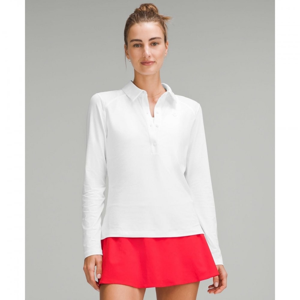 速乾性ロングスリーブポロシャツ *ストレートハム-WHT