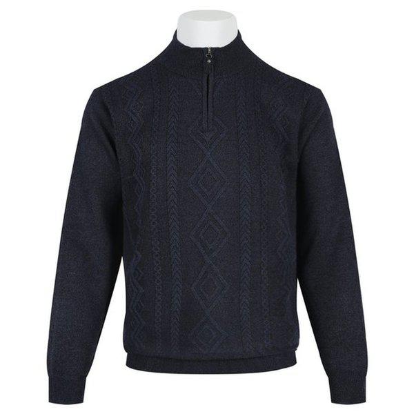 メンズ ソフト起毛 ケーブル編み ハーフネック ニット DD-KN-628-2-ブルー