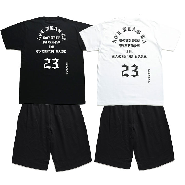 ACE FLAG 上下セット 半袖 ブランド Tシャツ ハーフパンツ メンズ 春夏用 黒 白 大きいサイズ エースフラッグ セットアップ ナンバー 23 Pablo