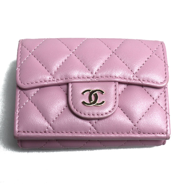 CHANEL シャネル マトラッセ クラシック スモール フラップ ウォレット 三つ折り財布 ピンク AP0230 レディース 中古