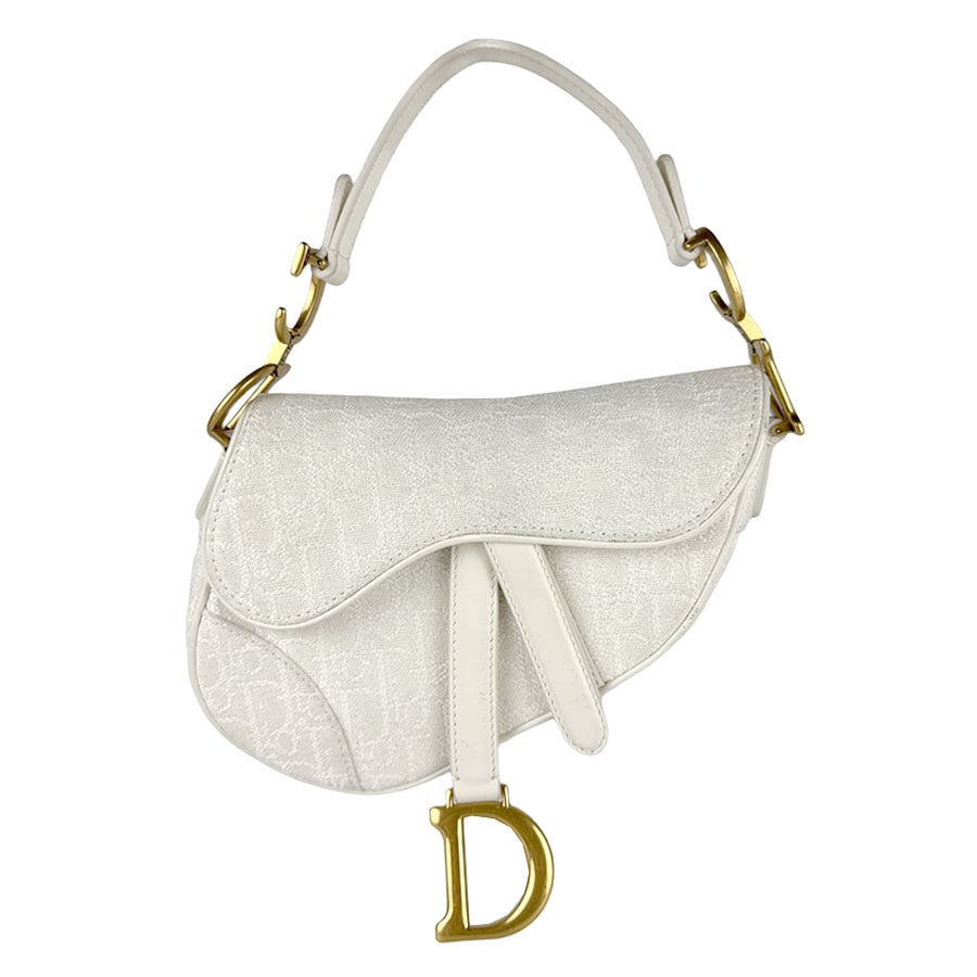 クリスチャンディオール Christian Dior ハンドバッグ サドル キャンバス/レザー ホワイト レディース z8031