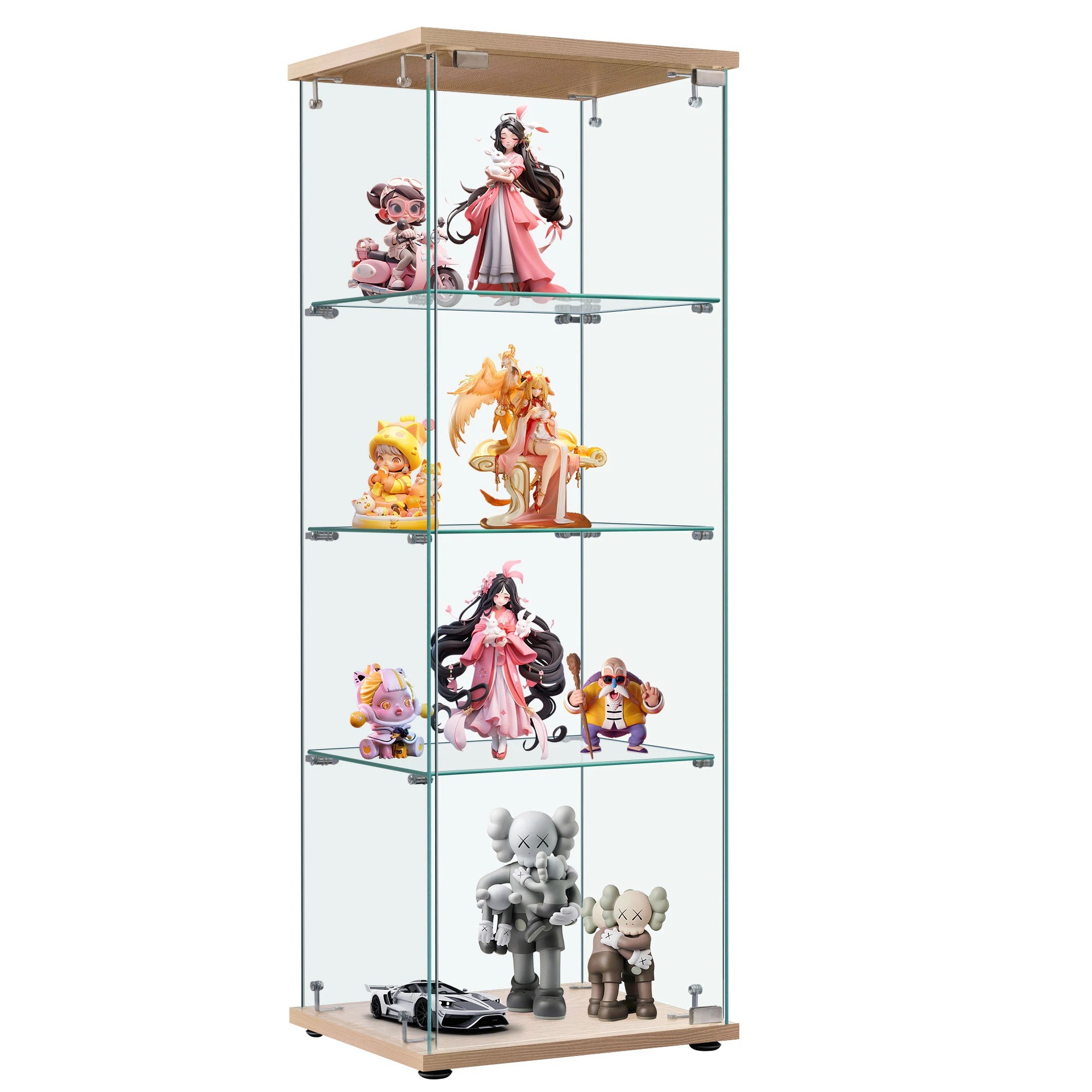 221コレクションケース ガラスディスプレイキャビネット フィギュアケース ナチュラル 4段 強化ガラス 全面ガラス サイズ:幅42.5×奥行36.5×高さ120cm