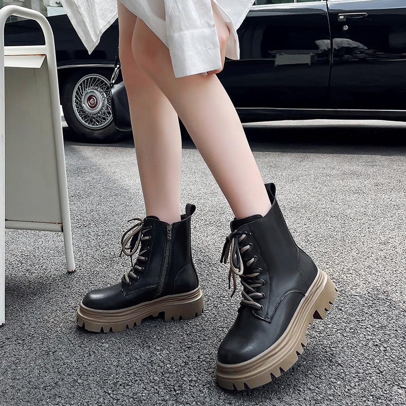 マーチングブーツ厚底ブーツ ショート 5CM インソールブーツ中筒 パンツブーツ