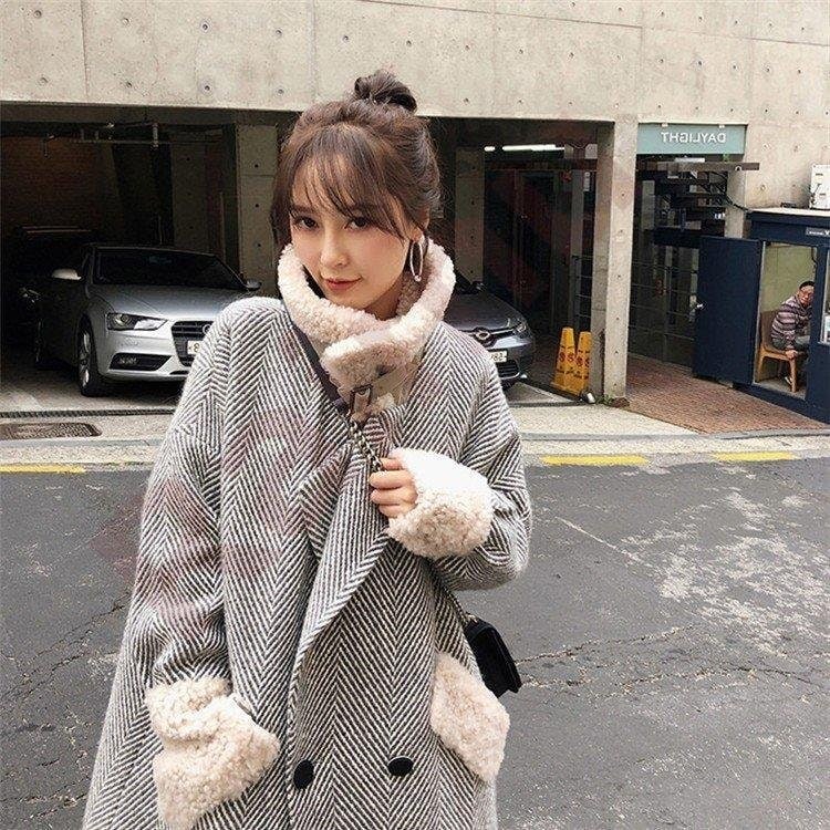 フェイクファーコートレディースフェイクミンク毛チェック柄らしゃアウターマント長袖洋服