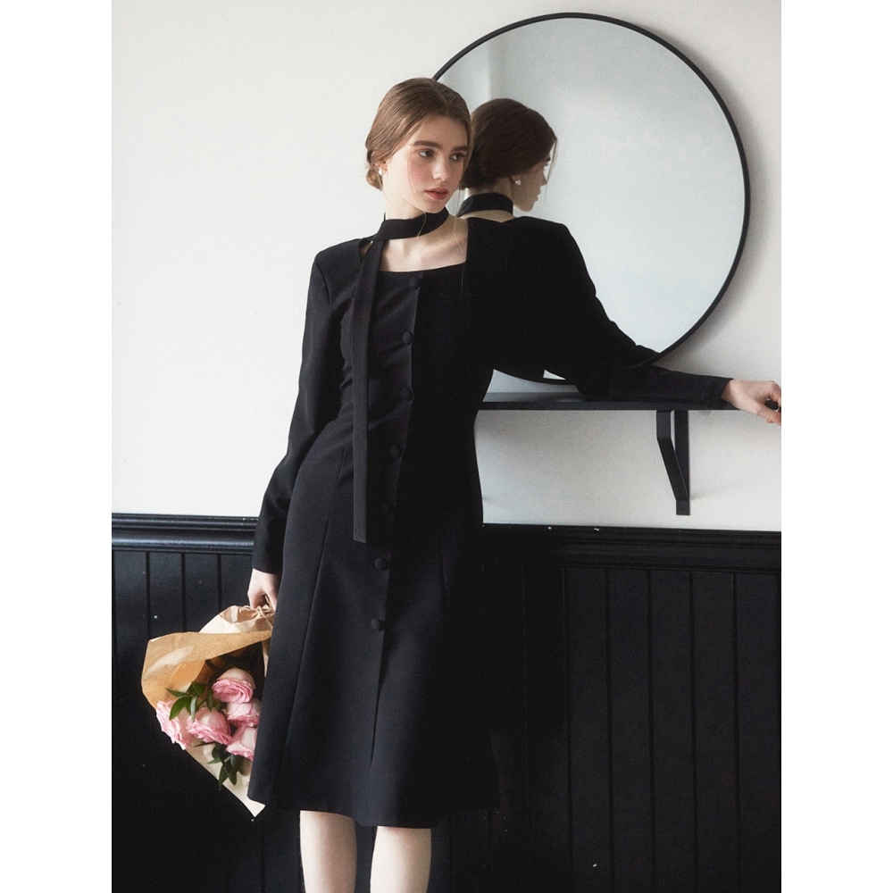 REORG ワンボタンスカーフチューリップトップスブラック