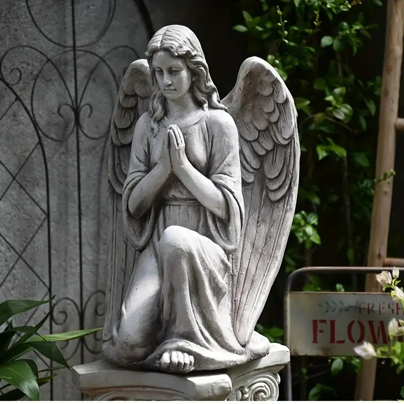 ガーデンオーナメント 天使 ヴィンテージ調 ガーデンオブジェ エンジェル グレー 庭 屋外 置物 ホームデコ お洒落 シンプル ヨーロピアン クラシック インテリア 4-7