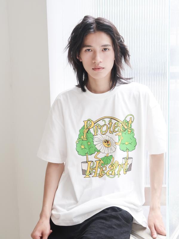 tシャツ メンズ ヒマワリ 向日葵 ファッション おしゃれ トップス プリント 半袖 かわいい ホワイト ブラック