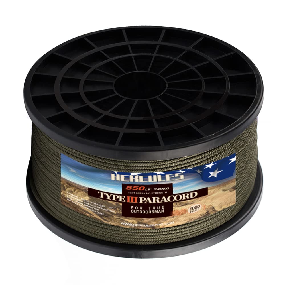 HERCULES パラコード ぱらこーど キャンプロープ テントロープ アウトドア 用 耐荷重250kg 7芯 アーミーグリーン 305m