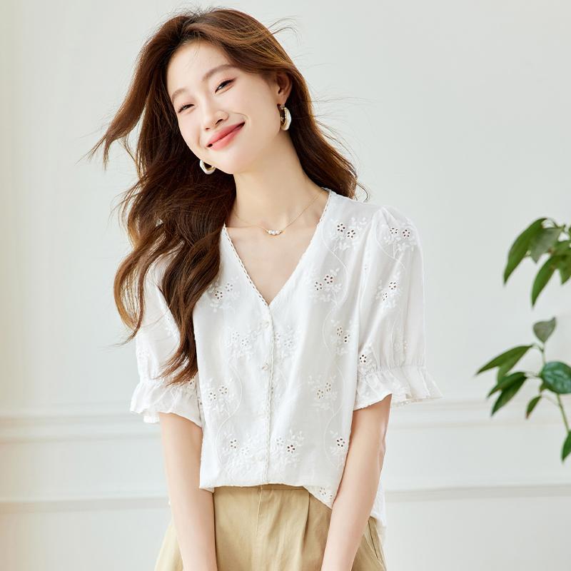 レディース トップス ファッション 上品 オフィス カジュアル 婦人服 おしゃれ Vネック シフォン シャツ 夏 小さめ 体型カバー Pu シャツ