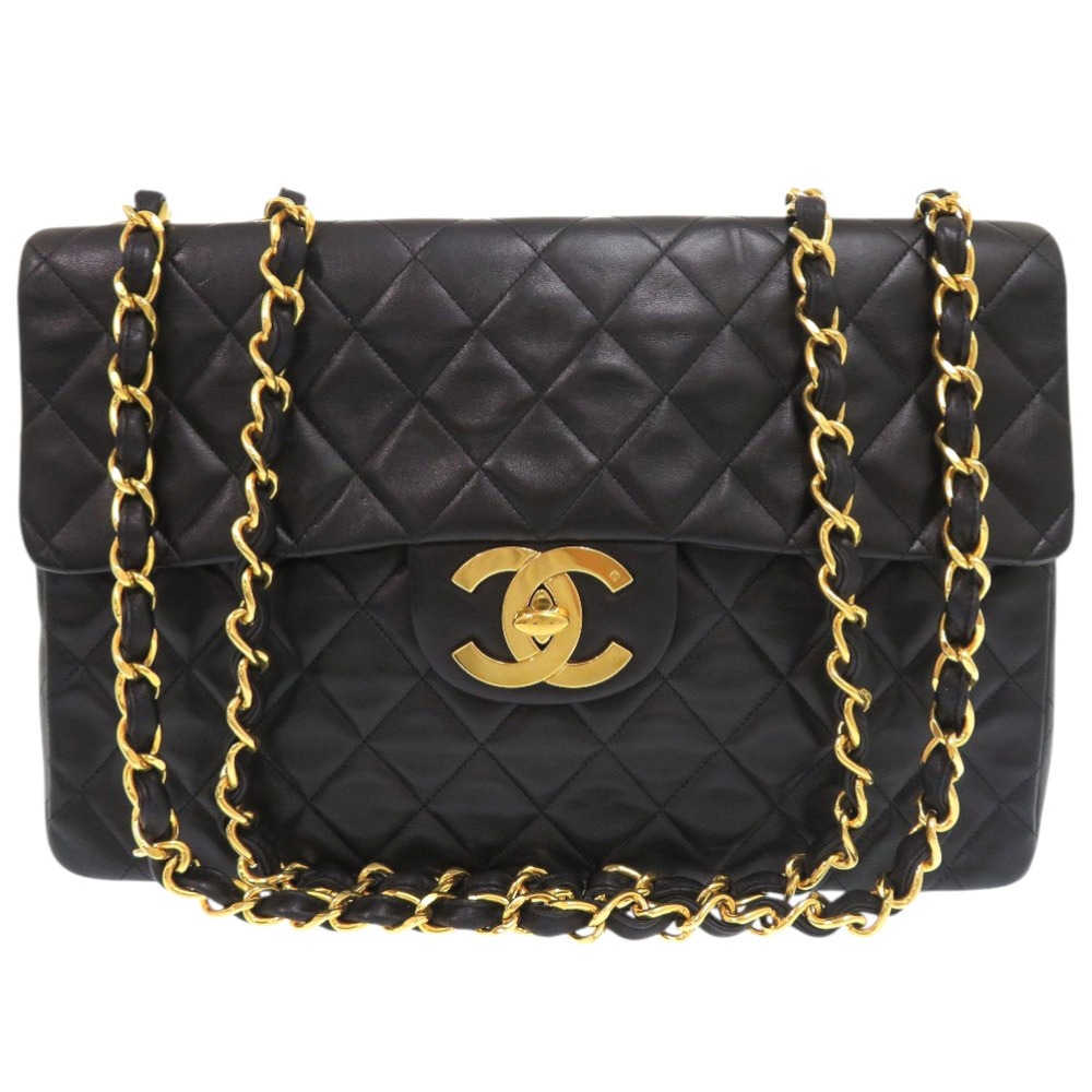 美品 デカマトラッセ 34 ココマーク ショルダーバッグ ラムスキン ブラック 0924【中古】 レディース