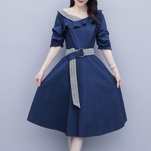 ワンピース レディース フレアワンピース 膝丈 ひざ丈 袖あり 半袖 長袖 ラウンドネック フレア