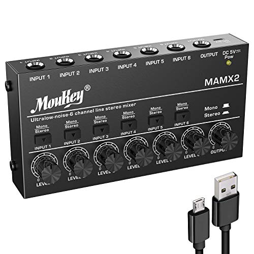 Moukey オーディオミキサー 6チャンネル usb DC 5V超低ノイズ サブミキシング用 ライ
