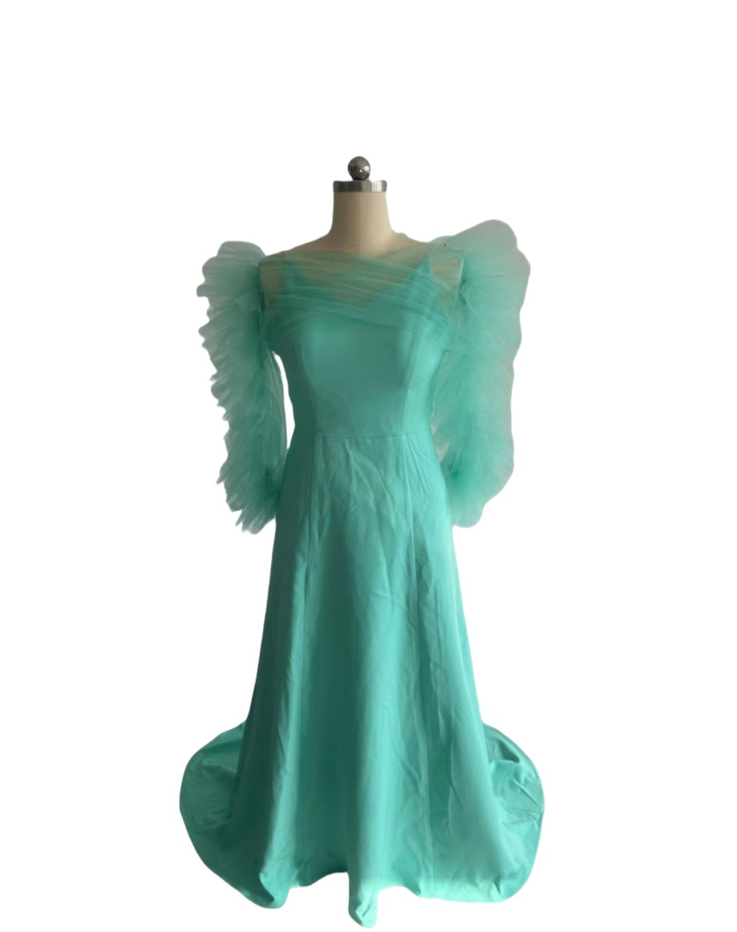 人気上昇！ウェディングドレス ツーピース ビーズの肩紐 トップス グリーン　Vネックドレス クレープ生地 前撮り