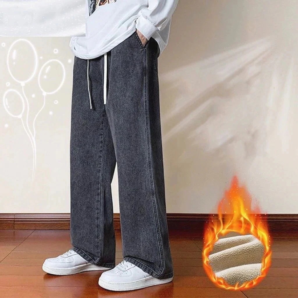 1つ買うと1つ無料メガ割 ジーンズ 裏起毛 厚手 デニム ロングパンツ メンズ トレンド 百掛け ストレート ワイドパンツ ゆったり カジュアル ジーパン