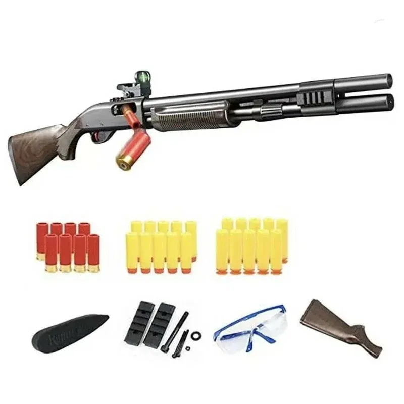 【タイムセール】銃 おもちゃ銃 Toy ショットガン M870 モデル 排莢式 発射 ライフル ライブカート式 トイガン ナイロンストック 排莢再現 安全 スポンジ弾